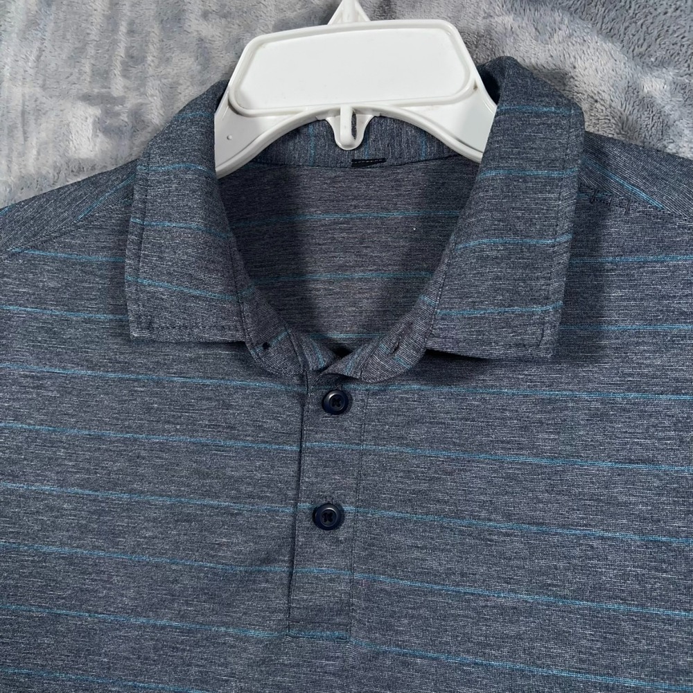 Lululemon Polo Shirt Mens Small/Medium Gray‎ Blue Striped Performance Golf